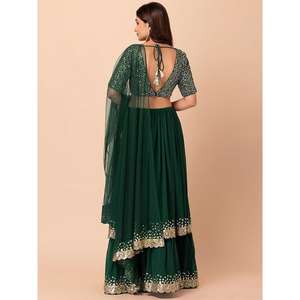 ชุดราตรีผ้าจอร์เจียประดับเลื่อมสีเขียวเข้มชุดเดรส lehenga choli สำหรับงานปาร์ตี้ - Product Image 4