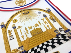 Freemason Master Mason <b>White</b> <b>Apron</b> Red Blue Border Gold Machine Embroidery Custom OEM Lodge Regalia Ceremonial Wear - Product Image 3