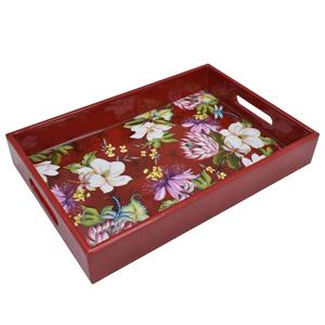 Bandeja de Servir Roja Brillante con Estampado Floral y de Libélulas, Plato Decorativo Rectangular de Lujo al por Mayor para Pedidos al por Mayor - Product Image 4