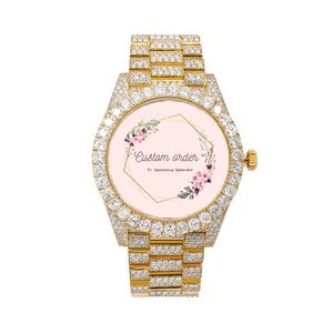 Montre-bracelet de luxe pour homme entièrement sertie de moissanite, mouvement mécanique, style hip-hop premium, montre de marque plaquée or jaune - Product Image 6