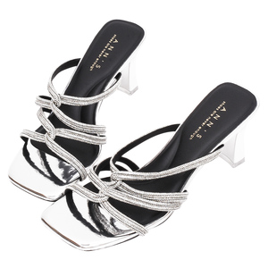 Ann'S Rhinestone Strappy Mule Sandals 7.5cm Kitten <b>Heel</b> Open Toe Dress Slides Fashion Party Wedding Shoes - Product Image 1