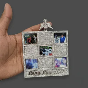 Customized 5-Picture Memory Grid Square Iced Diamond Photo <b>Locket</b> Angel Top Hip Hop Unisex Gold Pendant Charm Gift Engagement - Product Image 5