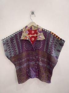 Reversible Patchwork Quilted <b>Jacket</b> Short Sleeve Autumn <b>Women's</b> Bohemian Style Woven Polyester Turn Down Collar - Product Image 5