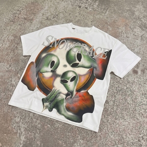 Camiseta Blanca de Manga Corta para Hombre Snowgrace con Estampado de Personaje Alienígena, Estilo Urbano, Cuello Redondo, Corte Regular, Algodón Jersey - Product Image 6