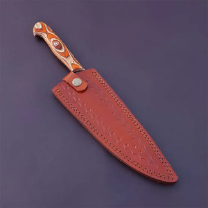 Couteau de chef moderne personnalisé fait main Burraq, lame en acier Damas de 8 pouces, épaisseur 3,0 mm, manche en bois, étui en cuir - Product Image 3