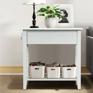 Modern <b>Narrow</b> 2-Tier <b>Bedside</b> <b>Table</b> Metal & Wood Nightstand for Bedroom Living Room Hotel Accent Furniture - Product Image 6