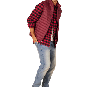 Gilet matelassé bordeaux pour homme à col montant, fermeture éclair, coupe-vent, décontracté, pour l'hiver - Product Image 3
