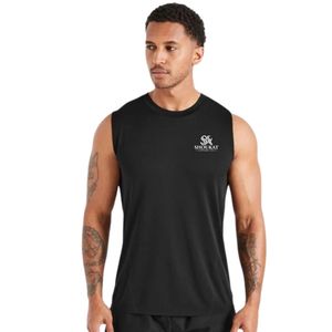 <b>Mens</b> <b>Black</b> Sleeveless Tank Top Crew Neck Gym Workout Shirt Athletic Fitness Training Sportswear Casual Activewear Running <b>Vest</b> - Product Image 1