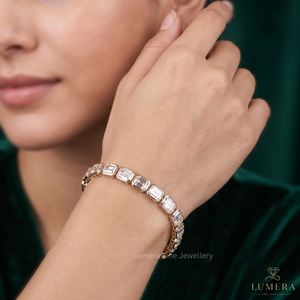 9K 10K 14K 18K <b>Solid</b> <b>Gold</b> Lumera Fine Jewellery Emerald Cut Bezel Set HPHT CVD Lab Grown Diamond Tennis Bracelet for Women - Product Image 3