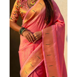 Sari tissé Paithani Zari rose pâle Elite Weaves 650g Indien et pakistanais en stock - Product Image 2