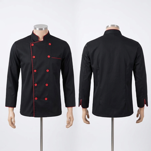 Veste de chef homme en coton et polyester, noire avec passepoil rouge, double boutonnage, broderie personnalisée, logo imprimé, uniforme de cuisine - Product Image 2