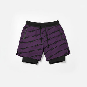 Short de bain pour homme à rayures violettes avec cordon de serrage à la taille, séchage rapide, style sportif, longueur mi-cuisse - Product Image 5