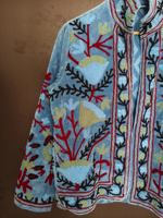 Veste matelassée authentique brodée à la main, tricotée, écologique, respirante, avec motifs floraux, tissu en velours, doublure en coton
