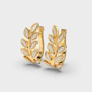 Luxury Yellow Gold Huggie Earrings With Marquise Cut Diamond Leaves Channel Setting Women's Everyday Wear Jewelry Earrings - Product Image 1