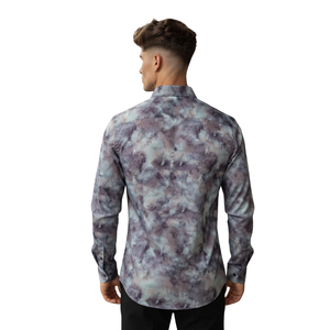 Camisa de Manga Larga para Hombre, Estampado Abstracto Gris Púrpura, Corte Entallado, Estilo Casual y Elegante para Fiestas y Eventos - Product Image 2