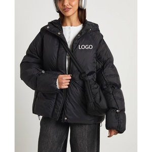 Chaqueta de Invierno Acolchada con Capucha Desmontable, Chaqueta Personalizada Estilo Burbuja, Traje de Motociclista Americano de Alta Gama, Abrigo Acolchado de Algodón para Mujer - Product Image 1