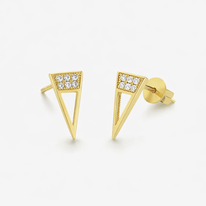 Boucles d'oreilles en or 14 carats avec diamants triangulaires, 0,14 carat au total, diamants naturels taille ronde, clarté SI, couleur FG, micro-pavé, clous allongés, bijoux - Product Image 2