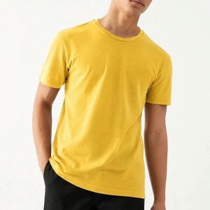 Camiseta Casual de Punto para Hombre, Cuello Redondo, Manga Corta, Color Amarillo, Corte Regular, Diseño Liso, Tela Jersey de Poliéster, Estampado Digital - Product Image 1