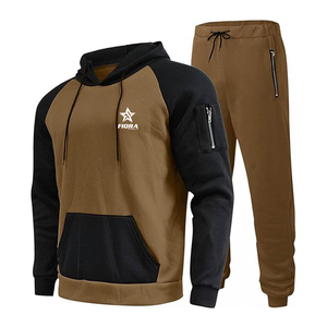 Custom Streetwear Pullover Hoodie Tracksuit <b>Set</b> Two Piece Camel <b>Black</b> Color Fleece Sports Outdoor Sweatsuit Wholesale LOW MOQ - Product Image 1