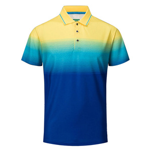 Camiseta Polo a Rayas con Degradado de Color para Hombre, Manga Corta, Secado Rápido, Tejido de Punto, 100% Poliéster, Camisetas de Golf, Corte Regular - Product Image 1