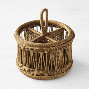 Multi Purpose Woven Rattan <b>Caddy</b> Organizer For <b>Kitchen</b> Bathroom Office Desktop And Home Storage Solutions - Product Image 1