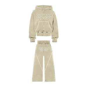 Conjunto de Chándal con Capucha de Invierno Transpirable con Lavado Ácido y Pedrería, Estilo Vintage, de 2 Piezas, 100% Algodón Estampado, de Moda Urbana, ¡Venta Caliente! - Product Image 5