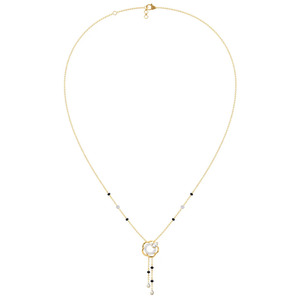 Collier délicat en forme de Y avec perles noires et diamant central - Product Image 4