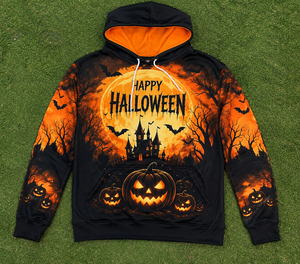 Sweat à capuche unisexe personnalisé 3D Happy Halloween Pumpkin, pull à sublimation avec motif Lune et Château, en polyester, style streetwear - Product Image 6