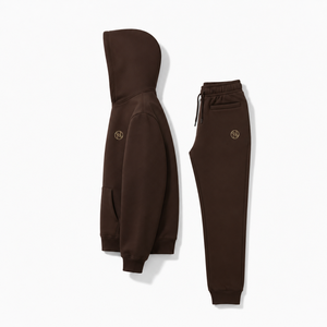 Ensemble de survêtement unisexe marron à capuche, couleur unie, décontracté, manches longues, en coton mi-lourd, coupe régulière, automne - Product Image 5
