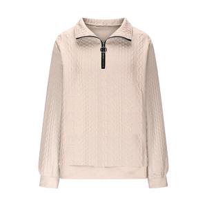 Pull décontracté pour femmes avec demi-fermeture éclair col rabattu Design printanier à la mode 2x2 côtelé Allover Body Cable Style - Product Image 6