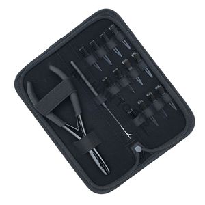 Kit de herramientas compacto para extensiones de cabello con pinzas de crimpado de microperlas, pinzas para separar el cabello y clips de seccionamiento, empaquetado en estuche de Rexine. - Product Image 1