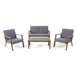 Conjunto de Muebles de Jardín Temecula de 4 Plazas en Madera de Acacia, Sofá de Dos Plazas, Mesa de Centro, 2 Sillones con Acabado Gris Oscuro, Muebles de Patio - Product Image 2