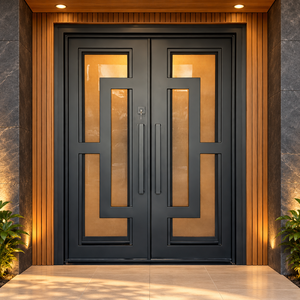 Porte d'entrée principale double de luxe GA-40G, dernière version, en bois massif ancien, avec verre découpé CNC - Product Image 1