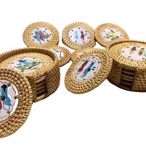Classic Eco-friendly <b>Bamboo</b> Water Hyacinth Natural Rattan Coaster <b>Placemat</b> Flower Style Wholesale Wicker Crafts From Vietnam - Product Image 1