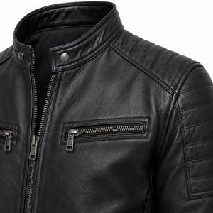 <b>Men</b>’s Classic Black Genuine Leather Biker <b>Jacket</b> – Zip Front Motorcycle <b>Jacket</b> - Product Image 5