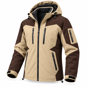 Veste Softshell d'hiver pour homme, marque privée, pour la randonnée et les voyages en plein air, avec doublure polaire, blocs de couleur, à capuche, style streetwear décontracté - Product Image 2