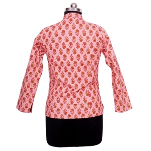 Veste courte matelassée indienne en coton Kantha, imprimé floral, rayée, faite à la main, réversible, pour femmes - Product Image 4