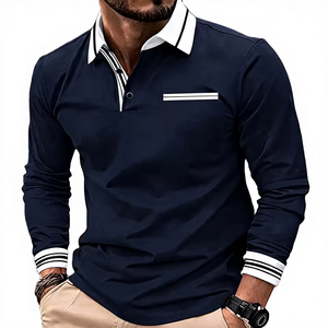 เสื้อโปโลผู้ชายสีสันตัดกันแบบใหม่ขายดี มาพร้อมดีไซน์กระเป๋าหลอก ผลิตจากผ้าเนื้อนุ่ม เหมาะสำหรับกิจกรรมกลางแจ้ง - Product Image 1
