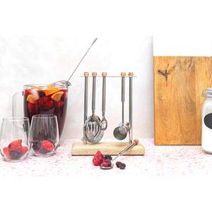 Ensemble d'outils de bar sur support en bois avec outils en acier inoxydable, parfait pour la mixologie professionnelle et le service de boissons, provenant d'Inde. - Product Image 5