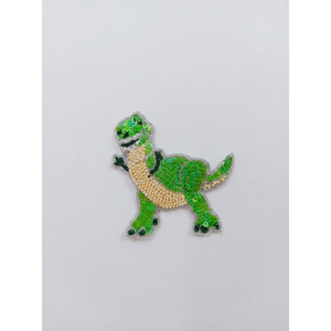 Green Dinosaur Chenille Beaded Embroidered Sew-On PU Sequin Animal Applique Patch for Kids Clothing Jackets <b>Bags</b> <b>Hats</b> - Product Image 1