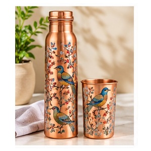 Bouteille d'eau en cuivre peinte à la main avec motif de fleurs de cerisier, vaisselle de voyage portable - Product Image 5