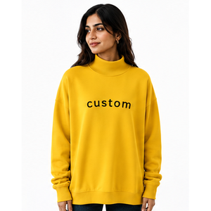 Pull-over surdimensionné personnalisé pour femme, col montant, en molleton de coton, manches longues, épaules tombantes – Fournisseur de vêtements en gros - Product Image 1