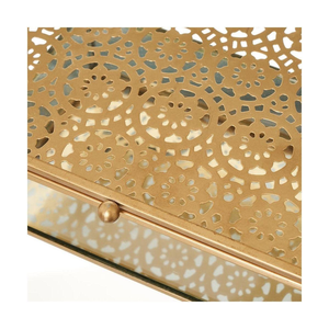 Caja de Joyería Moderna de Lujo en Vidrio con Marco de Metal Dorado, Trabajo de Grabado en Latón, Tapa con Iluminación LED, para Anillos, Aretes, Collares, Decoración del Hogar - Product Image 3