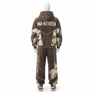 Men Brown Camouflage Hoodie Tracksuit Set <b>Oversized</b> Loose Fit Streetwear <b>Jogger</b> Pants Custom OEM ODM Wholesale - Product Image 4