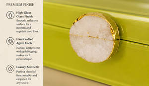 Coffret de rangement pour bijoux en verre vert citron avec bouton en agate naturelle, finition brillante, pour souvenirs décoratifs et organisation de la vanité - Product Image 2