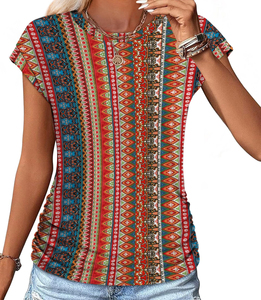 Camiseta de Algodón con Estampado Gráfico Personalizado para Mujer, Camiseta de Manga Corta, Suave y Transpirable, Top de Moda de Algodón Estampado para Verano - Product Image 2