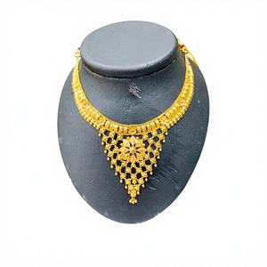 Collar de Oro Sólido de 22K para Mujer, Joyería Nupcial India Tradicional, Elegante Diseño Floral con Colgante de Oro Puro - Product Image 1