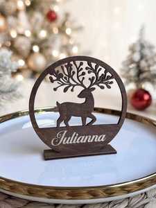 Ornement de Noël personnalisé en bois en forme de cerf, découpé au laser, rustique, pour table, objets décoratifs de fêtes - Product Image 5