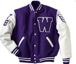 Men's Blue White Casual Varsity Jacket Regular Fit <b>Covered</b> <b>Button</b> Closure Solid Color Polyester/Cotton Wool Shell Anti-Bacterial - Product Image 3