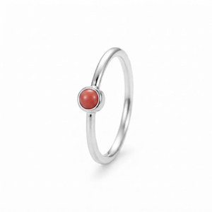 Anillo Solitario Clásico Rhaya Jewels de Plata de Ley 925 con Baño de Rodio, Corte Vintage, Coral, Engaste de Bisel, Delicado y Moderno para Mujer - Product Image 1